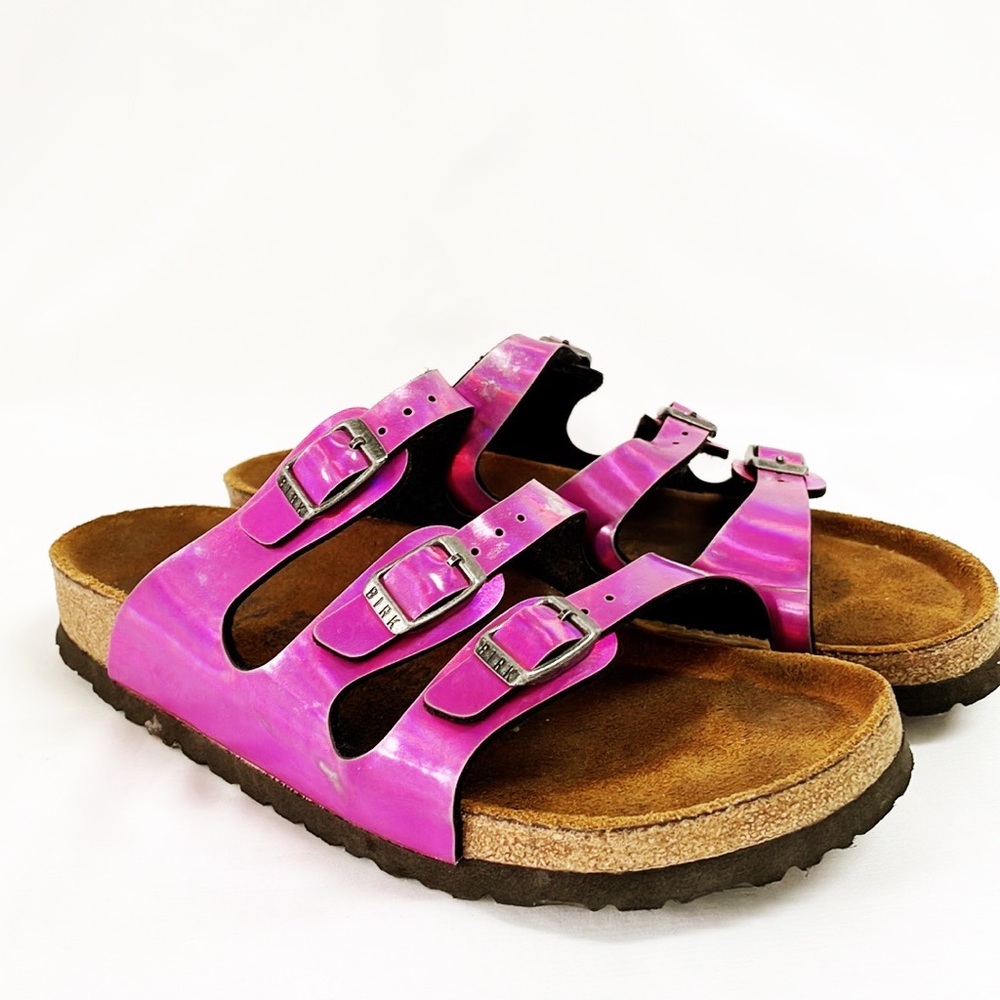BIRKENSTOCK Pink Patent Leather Sandals Florida Soft Footbed Size 6.5N